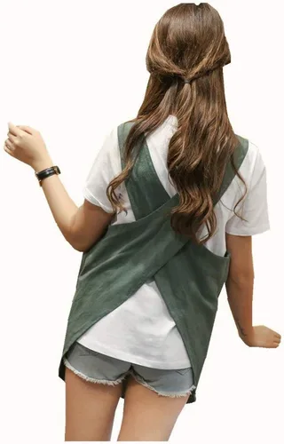 Miniatura 3 de Delantal de estilo japonés de algodón y lino suave con dos bolsillos laterales, delantal cruzado en X, ropa de cocina para regalo para mujeres