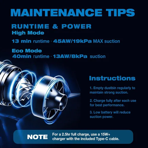 Miniatura 5 de HAUSMEISTER Airflex Go - Aspiradora inalámbrica para automóvil de 16000 Pa, aspiradora de mano 4 en 1 con plumero e inflador, mini aspiradora