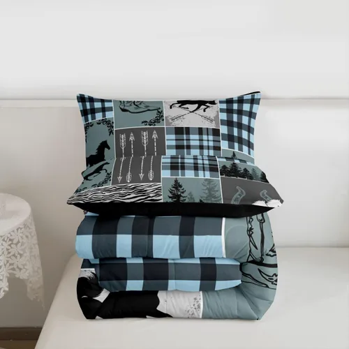 Miniatura 235 de Juego de edredón de oso y ciervo, tamaño individual, ropa de cama de animales salvajes de caza, colcha rústica de cabaña, casa de campo, cuadros