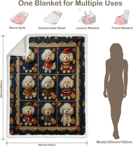 Miniatura 214 de Autumn Teddy Dog Patchwork Sherpa Blanket Fall Cozy Throw Blanket Cute Puppy Quilt Style Warm Soft Blanket for Couch Sofa Bedroom Decor 50x60 Inches
