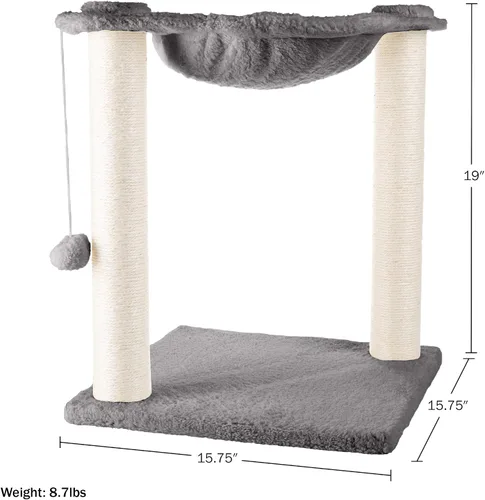 Miniatura 2 de Hamaca para gatos con postes rascadores para gatos de interior - Árbol de gato de 19 pulgadas de altura con juguete de bola colgante para gatos
