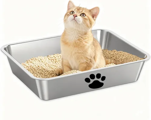 Miniatura 10 de Caja de arena de acero inoxidable para gatos, pequeña bandeja de arena de metal para gatitos, bandeja de arena para interiores, suministros