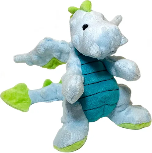 goDog - Juguete de dragón de peluche chirriante para perro, tecnología Chew Guard, color azul claro, tamaño pequeño