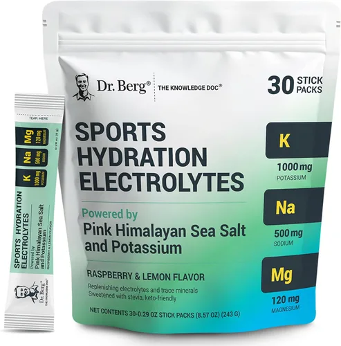 Dr. Berg Sports - Electrolitos de hidratación en polvo con más sal (rosa Himalaya) – 30 paquetes de electrolitos keto en polvo con un delicioso