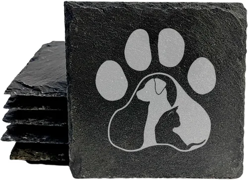 Miniatura 26 de Engraved Dog Cat Paw Coasters Set of 4 – Dog Cat Silhouette Paw Print Design – 4 Inch Round Slate – Pet Lover Home Decor – Handmade in Oregon USA
