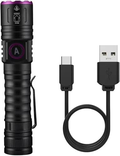 Miniatura 7 de ALONEFIRE SV87 395nm Linterna UV Zoom 5W Tipo C USB recargable luz negra detector de dinero para curado de resina, detección de orina de mascotas