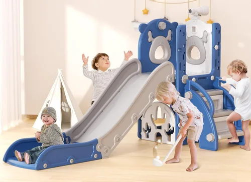 YUFU Tobogán 7 en 1 para Niños para Niños Pequeños, Conjunto de Juego de Tobogán para Niños Pequeños con Golf, Escalador, Aro de Baloncesto y