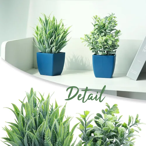 Miniatura 3 de summer flower Paquete de 2 plantas falsas en maceta, pequeñas plantas artificiales de eucalipto en maceta, romero sintético en maceta