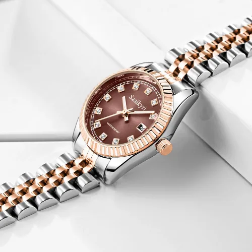Miniatura 3 de Reloj clásico para mujer con banda de acero inoxidable sólido, reloj de vestir para mujer, reloj con calendario