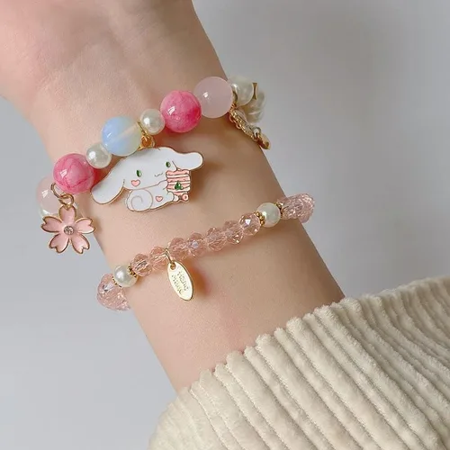 Miniatura 4 de ANZWTLOYY Juego de pulseras Kawaii con cuentas de cristal, pulseras de perlas de dibujos animados para niñas y mujeres, joyería de amistad, Cristal