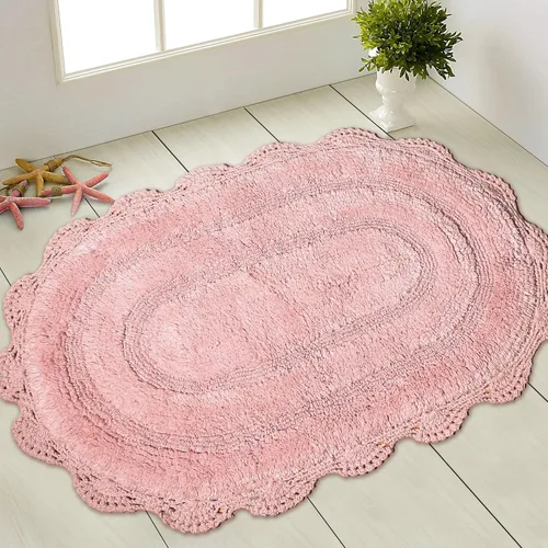 Miniatura 56 de Chardin home Alfombra de baño de ganchillo beige, alfombra de baño ovalada 100% algodón con borde de ganchillo artesanal hecho a mano, alfombra