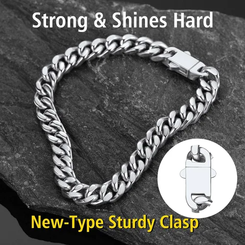 Miniatura 5 de ChainsProMax Pulseras de cadena cubana de acero inoxidable para hombre, 5790.472 in de ancho, 7.58.39 pulgadas de largo, negrodorado