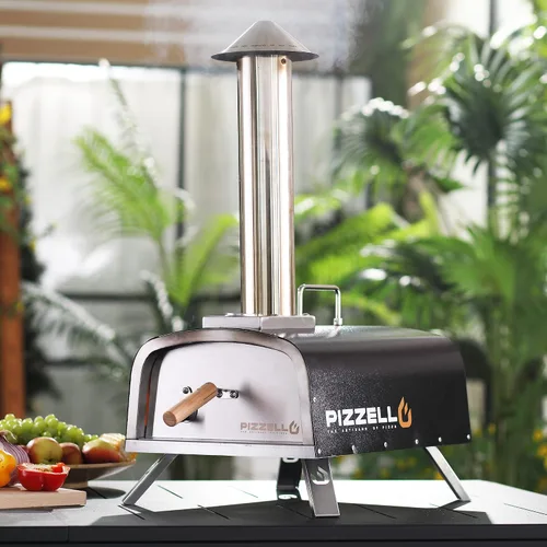 Miniatura 2 de PIZZELLO Horno de pizza para exteriores de 12 pulgadas, con propano y leña, multicombustible, con quemador de gas, bandeja de madera, piedra, Negro