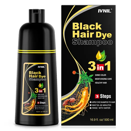 Ivnil Champú de tinte para cabello negro 3 en 1 Champú de color semipermanente para cabello de mujeres y hombres para cobertura de cabello gris,