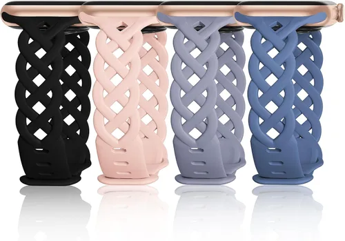 Miniatura 19 de iWabcertoo - Bandas delgadas de silicona compatibles con Apple Watch de 40mm, 38mm, 41mm, 44mm, 45mm, 46mm, 49mm, 42mm, con encaje trenzado floral