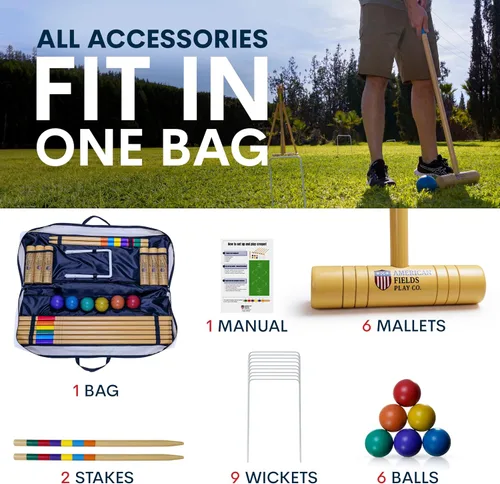 Miniatura 2 de Juego de croquet premium para adultos – Juegos de croquet de lujo para familias con mazos de madera de 35 pulgadas, bolas de polímero, bolsa