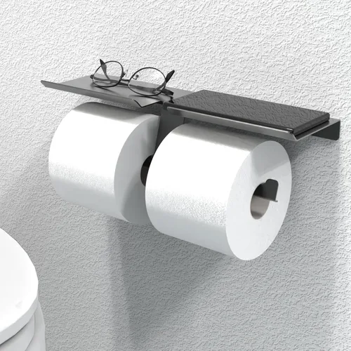 Miniatura 9 de Soporte de papel higiénico con estante para megarrollos, organizador de baño para teléfono celular, tableta o toallitas húmedas, fácil carga