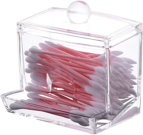 Sooyee Qtip Holder - Organizador de baño, organizador de almacenamiento de acrílico Q Tip, soporte para hisopos de algodón, dispensador Qtip,