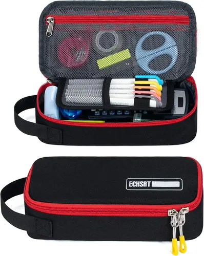 Miniatura 11 de Estuche grande para lápices, estuche duradero para bolígrafos con gran capacidad, bolsa de papelería portátil minimalista con asa para escuela, Gris