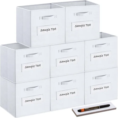 Miniatura 12 de Cubos de almacenamiento de tela (juego de 8) cubos de almacenamiento de 11 pulgadas, cubos de almacenamiento con 8 etiquetas, tarjetas de ventana