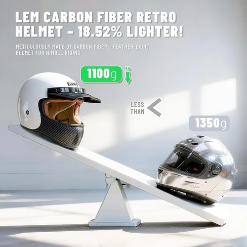 Miniatura 9 de LEM Casco Retro de Motocross en Fibra de Carbono, Casco Integral de Motocicleta para Todoterreno DOT para Hombres, Casco de Motocicleta Vintage