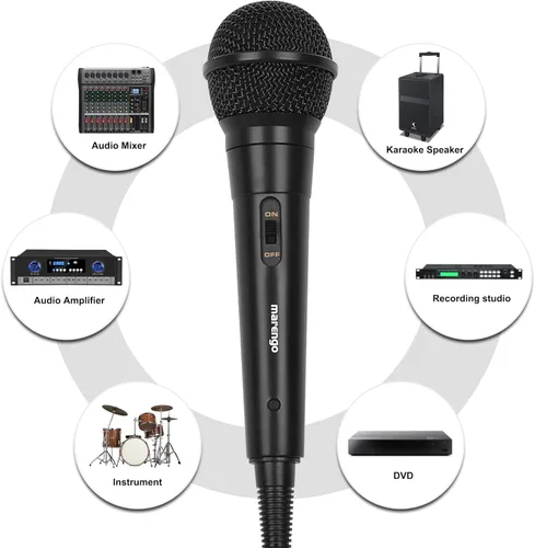 Miniatura 9 de Marengo Micrófono de Mano con Cable, Micrófono Vocal Dinámico Cardioide con Cable de 13 pies e Interruptor de Encendido/Apagado, Idealmente Adecuado