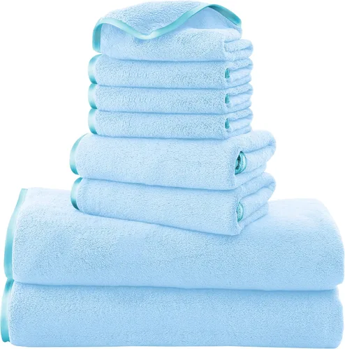 Cosy Family Juego de toallas de microfibra de 8 piezas, 2 toallas de baño, 2 toallas de mano y 4 paños de lavado, toallas ultra suaves y altamente