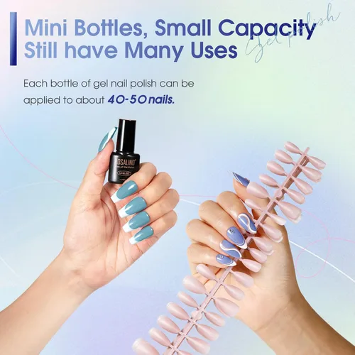 Miniatura 4 de ROSALIND Esmalte de uñas de gel azul, 8 colores azul marino claro azul oscuro con purpurina, juego de esmalte de uñas UV MINI Aquarius para manicura
