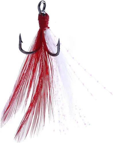 20 anzuelos de pesca agudos con pluma tamaño de acero inoxidable con púas afiladas triple anzuelo con caja para agua salada y agua dulce 20 plumas
