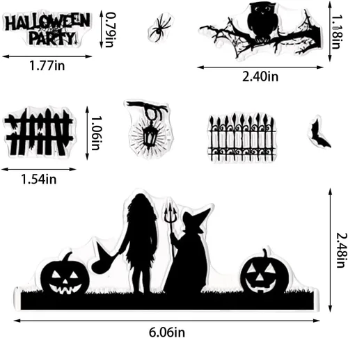 Miniatura 2 de Threetols Marco de Halloween sellos transparentes para hacer tarjetas, palabras de bruja fantasma, sello de goma transparente, para árbol, calabaza