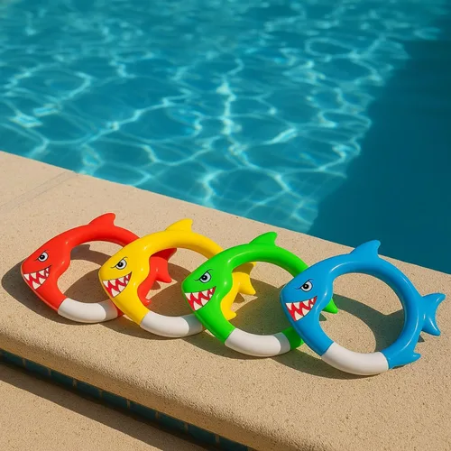 Miniatura 6 de Haktoys Anillos de buceo de tiburón, juguetes de buceo para niños, juguetes de entrenamiento de natación para niños y niñas, juegos de piscina