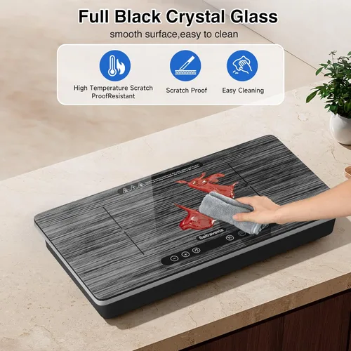 Miniatura 6 de Placa de inducción portátil de 2 quemadores, quemador de inducción doble de 1800 W con control táctil, temporizador y bloqueo de seguridad, estufa