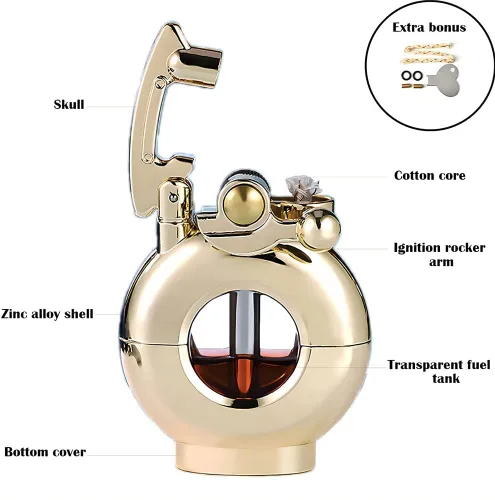 Miniatura 3 de Encendedores de bolsillo antiguo de queroseno, tanque de combustible transparente de llama suave, encendedor de brazo oscilante para colección