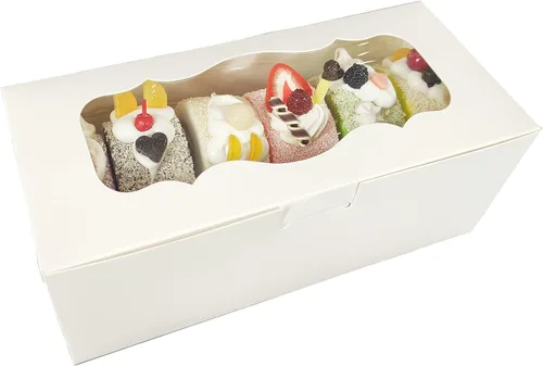 Miniatura 10 de 30 cajas de galletas de 9 x 4 x 3.5 pulgadas, cajas de panadería blancas con ventana, cajas para pasteles de pan, postres, magdalenas, donas, dulces
