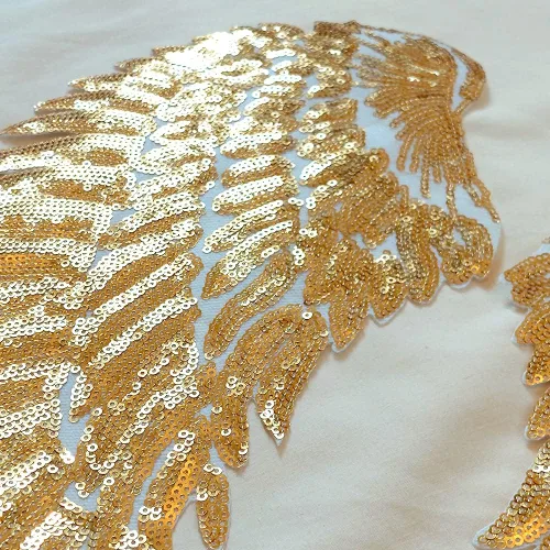 Miniatura 2 de LOCOMO Parche para coser con alas de ángel de lentejuelas grandes para decoración de ropa y chaqueta dorado (Sparkling Gold)