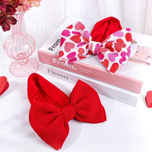 Miniatura 7 de YanJie Lazos de San Valentín – Diademas de nailon rojo hechas a mano para recién nacidos para niñas, niños pequeños y bebés Juego rojo de 6
