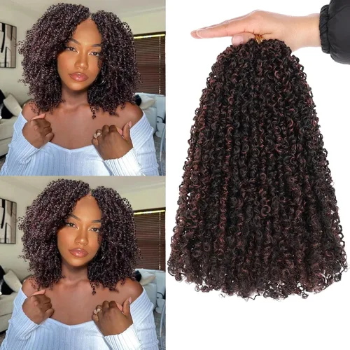 Miniatura 16 de Unionbeauty - Paquete de 8 trenzas de ganchillo Yanky Twist de 6 pulgadas, 8 paquetes, color negro natural, micro Passion Twist, extensiones