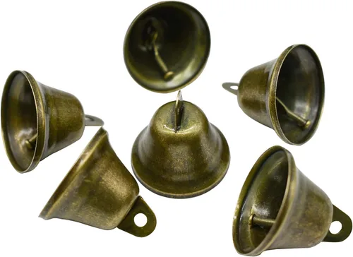 Miniatura 2 de Maydahui 10 cascabeles pequeños de bronce vintage mini (1.7 x 1.5 pulgadas) para entrenamiento de orinal de perro, timbre de puerta de perro, boda