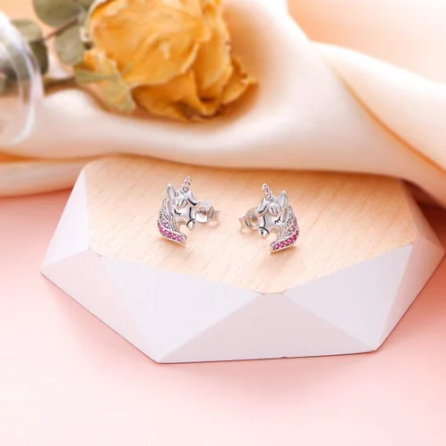 Miniatura 5 de Aretes S925 de plata esterlina 925 con diseño de unicornio, gato, elefante, panda y pingüino, como regalos para ella, mujeres, hijas.