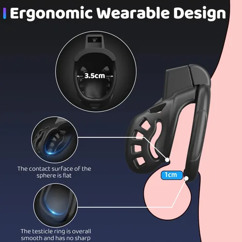 Miniatura 3 de Yivans Jaula de castidad masculina, jaula ligera de castidad segura para el cuerpo para hombres con 5 tamaños diferentes de anillo y bloqueo Negro
