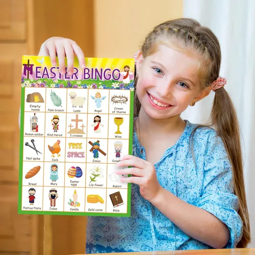 Miniatura 4 de Lewtemi Juego de bingo de Pascua, tarjetas de bingo religiosas con 24 jugadores, juegos para adultos y familia, adolescentes, suministros escolares