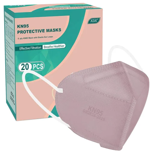 XDX Mascarillas KN95, mascarillas rosas envueltas individualmente para hombres y mujeres, 5 capas transpirables y cómodas, desechables, eficiencia