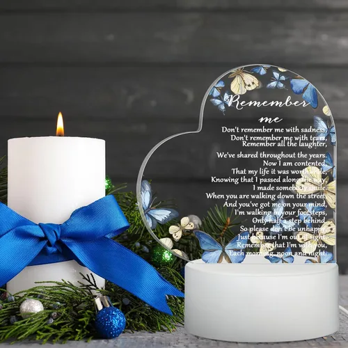 Miniatura 6 de Coume Regalo conmemorativo, luz nocturna, cristal transparente, acrílico, corazón, condolencias, regalo, luz LED, recuerdo de duelo, decoración