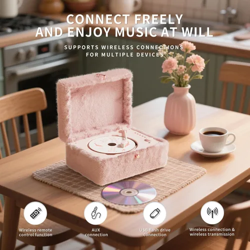 Miniatura 2 de Reproductor de CD rosa mullido con Bluetooth, control remoto