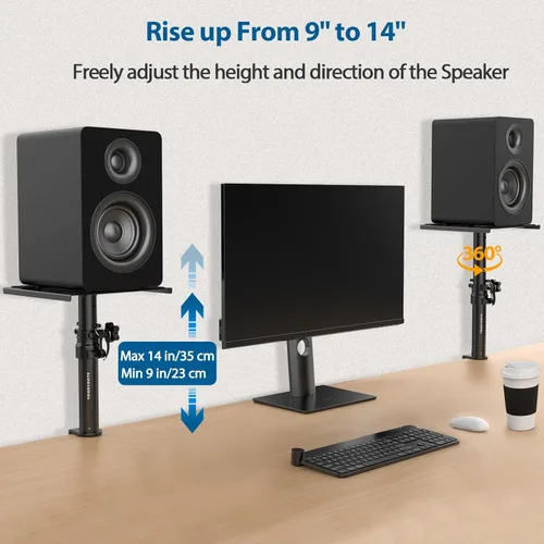 Miniatura 2 de Vondynote Juego de 2 soportes de altavoz con abrazadera de escritorio para monitor de estudio, altura ajustable