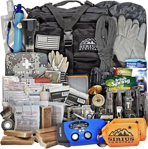 Sirius: Bolsa de Emergencia Precargada - Kit de 72 Horas para 2 Personas - Kit de Supervivencia en Mochila de Emergencia - Mochila Táctica Premium
