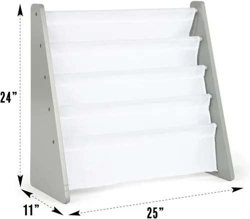 Miniatura 7 de Humble Crew Organizador de juguetes para niños, niños pequeños, gris/blanco y redondo, estantería de almacenamiento para libros, gris/blanco