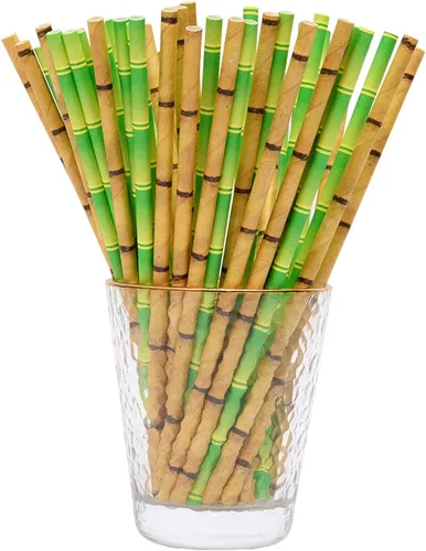 YAOSHENG 100 pajitas de papel de bambú verde biodegradables de 2 colores para beber jugos batidos cumpleaños, boda, fiesta, suministros decoraciones
