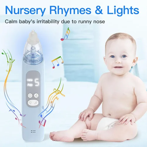Miniatura 6 de X-Bosak Aspirador nasal para bebé, ventosa nasal eléctrica para bebé, succión de mocos con 5 niveles de succión, luz calmante y rimas infantiles