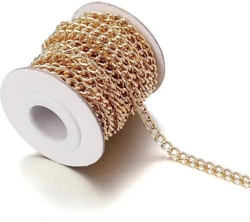 Miniatura 6 de N/C Cadenas de aluminio de 15 pies de eslabones de perlas de imitación, cadena de eslabones trenzados, cadenas de cable cruzado con colgante